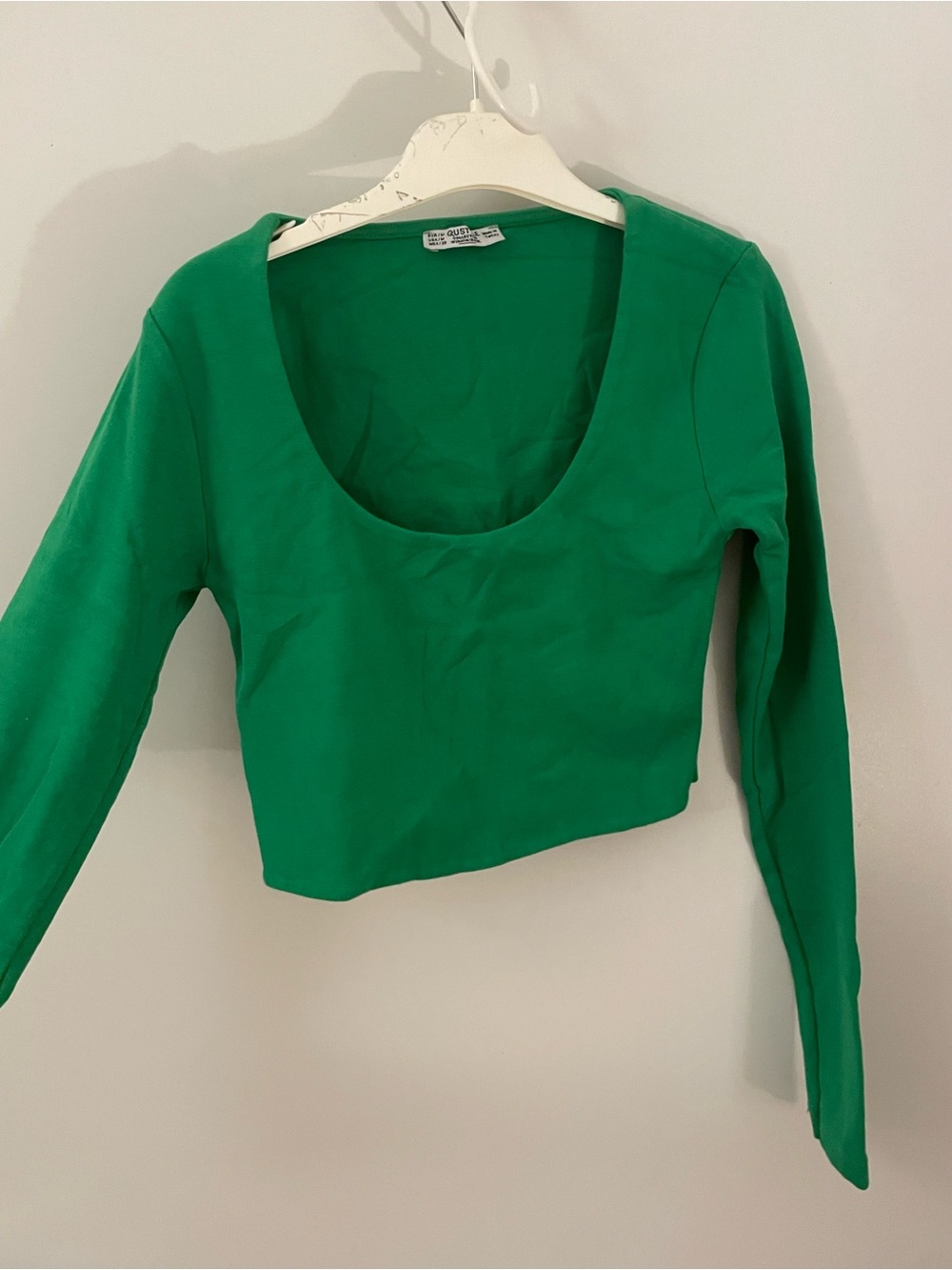 Green Scoop Neck Long Sleeve Crop Top - 92% Cotton!!!!!